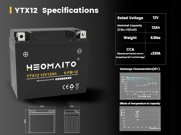 YTX12 12AH 12V AGM Motorcycle Battery