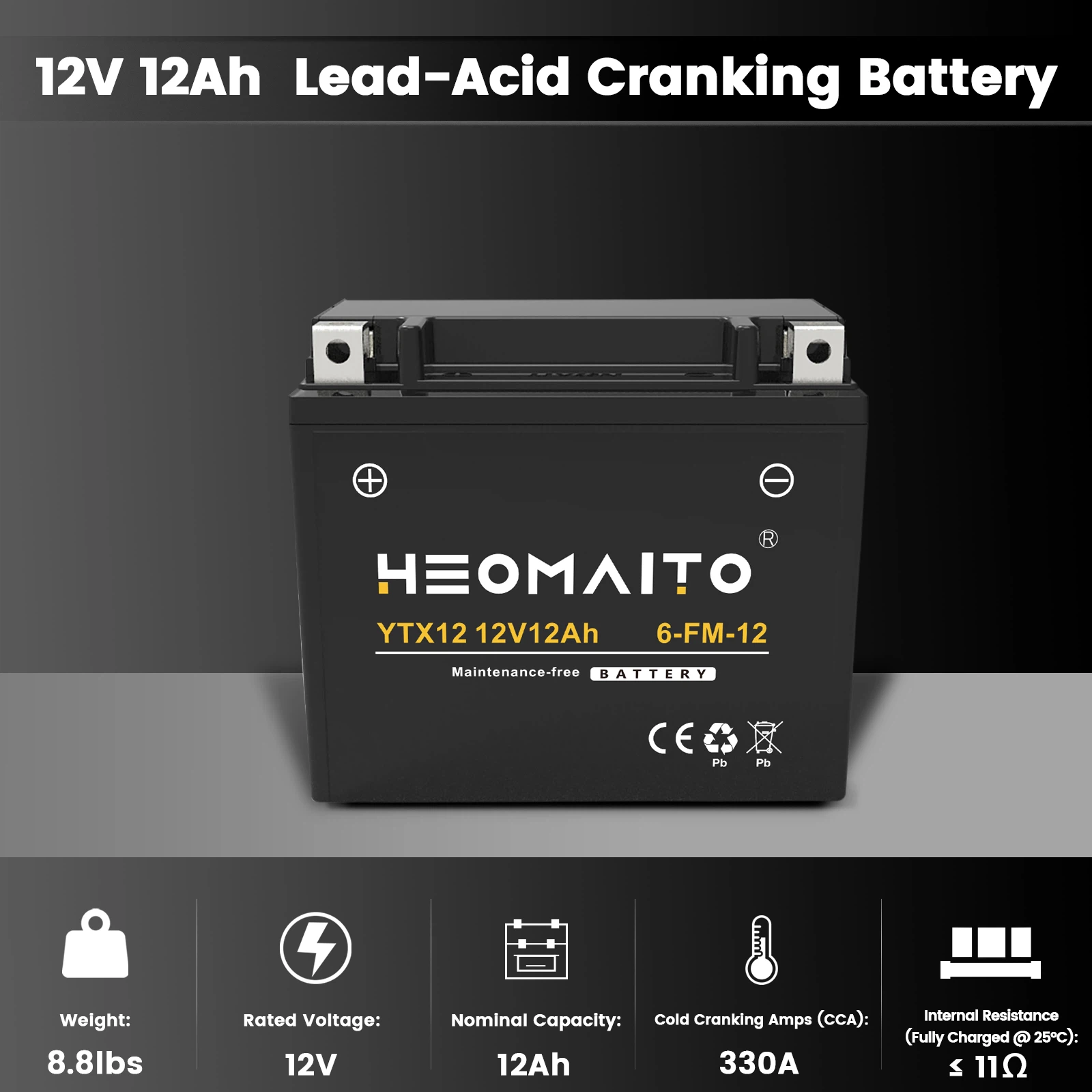 YTX12 12AH 12V AGM Motorcycle Battery