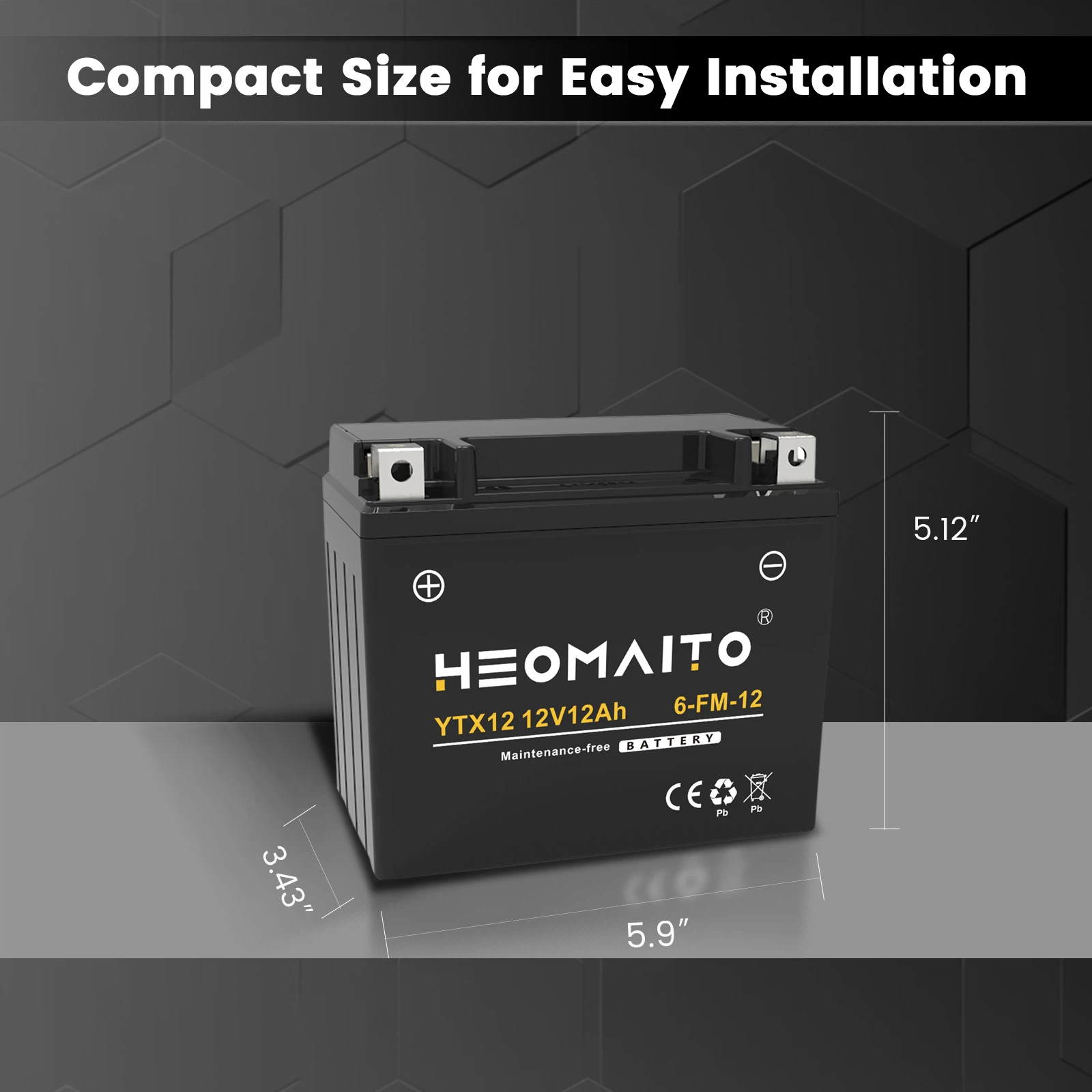 YTX12 12AH 12V AGM Motorcycle Battery