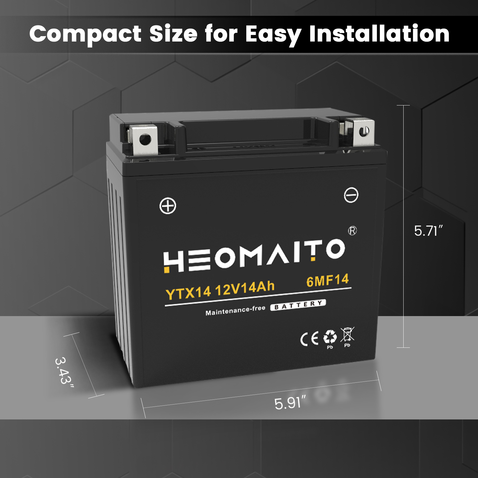 YTX14 14AH Spiral Cell Motorcycle Battery